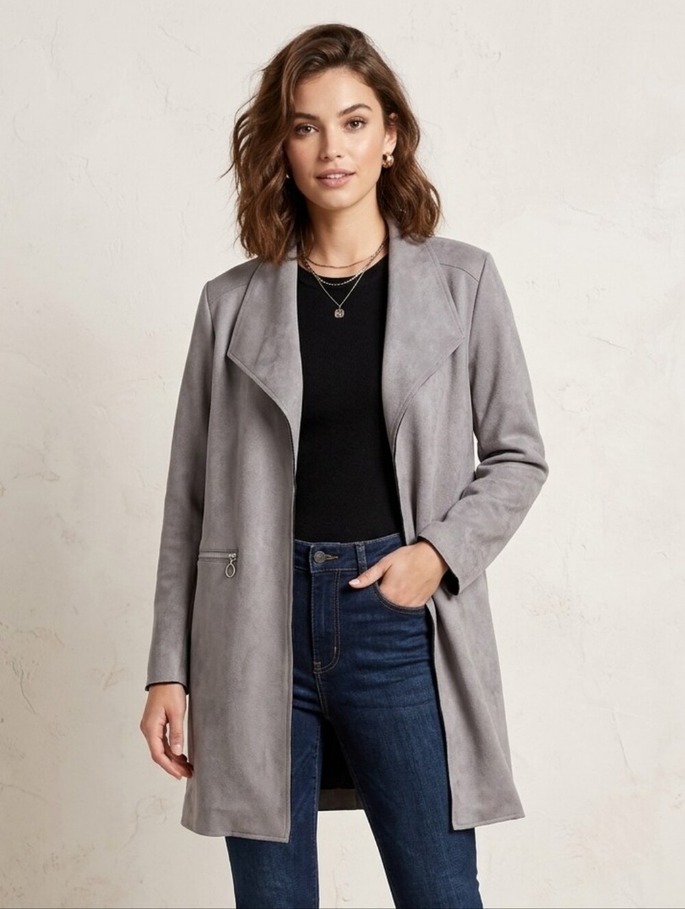 428. House of Harlow 1960 Open-Front Faux Suede Jacket